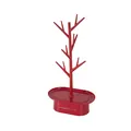 Red tree-shaped jewelry stand organizer with an oval storage tray base - Tree Branch Tray Style / Red