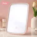 Pink LED makeup mirror with rechargeable battery and foldable stand for vanity desktop - Pink
