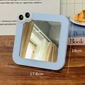 Light blue square desktop makeup mirror with googly eyes, standing vanity mirror, 18cm - 17.6cmx18cm / Blue