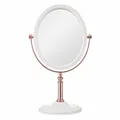 Vintage rose gold and white oval rotatable desktop makeup mirror with pedestal base - Ellipse