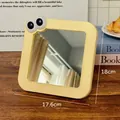 Cute yellow desktop makeup mirror with googly eyes and foldable stand, 18cm height - 17.6cmx18cm / Yellow