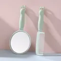Cute mint green handheld mirror and comb set with rabbit handles for daily makeup - Green