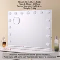 Large professional desktop square LED makeup mirror with 15 bulbs and dual USB charging ports - 45*58cm (15 LEDs)