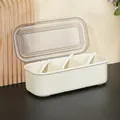 Cream white 3-compartment seasoning box with transparent dust lid and small spoons - Simple Style / 3 Grids / Cream White