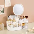 Eleganter weißer Kosmetik-Organizer mit LED-Spiegel und Schubladen für den Schreibtisch - Groß (mit LED-Spiegel) / 33.5x19x12cm / Elfenbein