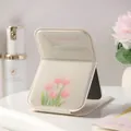 Portable folding makeup mirror with elegant pink tulip design and Be Yourself text - Light Pink Tulip