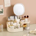 Cremefarbener Make-up-Organizer mit integriertem LED-Spiegel und Klarsichtschubladen - Groß (mit LED-Spiegel) / 33.5x19x12cm / Cremeweiß