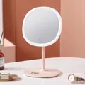 Modern pink LED makeup mirror with adjustable ring light and desktop storage tray - Stepless Three-Color Dimmable Charging Model / Pink