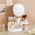 Weißer Kosmetik-Organizer für den Schreibtisch mit LED-Spiegel und Schubladen - Mittel (mit LED-Spiegel) / 28.5x16x10.5cm / Elfenbein