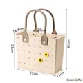 Cream coffee portable plastic woven picnic basket with clear dimension markings - Grid Pattern / Grid Cream Coffee