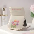 Portable folding makeup mirror with tulip floral pattern design - Multicolor Tulip