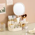 Crémeweißer Kosmetik-Organizer mit LED-Spiegel und transparenten Schubladen - Mittel (mit LED-Spiegel) / 28.5x16x10.5cm / Cremeweiß