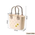 Cream coffee perforated plastic storage basket with yellow floral charms for bathroom or picnic - Round Hole Style / Round Hole Cream Coffee