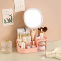 Rosa Make-up Organizer mit LED-Spiegel und Aufbewahrungsschubladen - Klein (mit LED-Spiegel) / 26.5x14.5x10cm / Nordisches Rosa