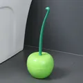 Modern green cherry-shaped toilet brush with matching holder for bathroom cleaning - 1 Piece / Green