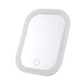 Minimalist LED tabletop makeup mirror with touch sensor and white frame - White