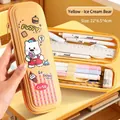 Estuche amarillo de dos capas impermeable con diseño de dibujos animados de oso dulce - Amarillo - Oso de Helado