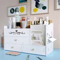Weißer mehrlagiger Kosmetik-Organizer mit großer Kapazität, Schubladen, Spiegel und Halter - Groß 3 Schubladen B-Stil