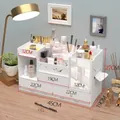 Großer weißer Make-up-Organizer mit integriertem Spiegel und drei Schubladen für den Tisch - Extra large a01