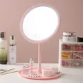 Eleganter rosa LED-Schminkspiegel mit verstellbarem Touch-Licht und integrierter Ablagefläche - Rund / Rund Rosa