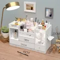 Weißer Kosmetik-Organizer mit Spiegel und Schubladen, 45 cm breite Aufbewahrungsbox - Extra Groß A02