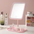 Premium pinker LED-Schminkspiegel mit Smart-Touch-Steuerung und integrierter Ablage - Quadratisch / Quadrat Rosa