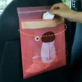 Self-adhesive disposable car garbage bag featuring a cute orange cartoon dog face design - Set of 15 / Brown Bear