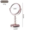 Eleganter goldener runder Tisch-Schminkspiegel mit Perlenständer, 15 cm - Rund / Rund Gold