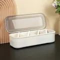 White 4-compartment seasoning box with clear lid and spoons for kitchen storage - Simple Style / 4 Grids / Cream White
