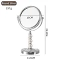 Drehbarer doppelseitiger silberner Schminkspiegel mit elegantem Perlenfuß - Rund / Rund Silber
