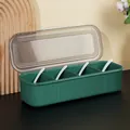 Green 4-compartment seasoning box with spoons and transparent airtight lid for kitchen - Simple Style / 4 Grids / Dark Green