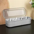 Grey 4-compartment seasoning organizer box with spoons and transparent lid for kitchen - Simple Style / 4 Grids / Gray