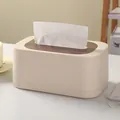Elegant cream-colored tissue box holder with minimalist dark wood lid for tabletop decor - 21*13*9.4cm / Beige