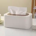 Minimalist cream white tissue box with a natural wooden lid for stylish home desktop storage - 21*13*9.4cm / White