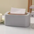 Minimalist light grey desktop tissue storage box with a natural wooden lid for home decor - 21*13*9.4cm / Gray