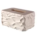 Cream style tissue box with wavy texture and brown wooden lid display. - Wavy Texture Style / Wavy Beige