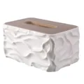 Modern cream style textured tissue box holder with light wood lid for home desktop storage - Wavy Texture Style / Wavy White