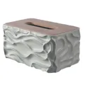 Creative cream style wavy texture tissue paper box storage with elegant wooden lid - Wavy Texture Style / Wavy Army Green