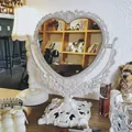 Specchio da trucco vintage a forma di cuore, rotante, stile europeo, bianco crema - Specchio Vintage a Cuore