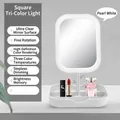 Professioneller LED-Make-up-Spiegel mit Touch-Steuerung und Aufbewahrungsbox in Perlweiß - Quadratisch / Weiß