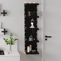 Modern black 5-tier floating wall shelf vertical storage rack with warm fairy light decor - 12mm Thickness / Black