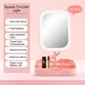 Rosa LED-Make-up-Spiegel mit Lichtring und integriertem Ablagefach für den Schminktisch - Quadratisch / Rosa