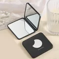 Portable mini square double-sided folding makeup mirror in matte black with moon design - Moon Hot Stamping Pattern / 6.6*7CM / Gray
