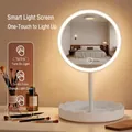 LED Make-up Spiegel mit Ablageschale und stufenloser Touch-Dimmung - Rund / Weiß
