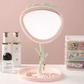 Cute strawberry desktop makeup mirror in pink and green with built-in jewelry tray - Pink