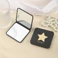 Mini portable foldable makeup mirror in black with a gold star, compact for travel. - Star Hot Stamping Pattern / 6.6*7CM / Yellow