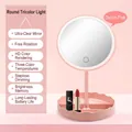 Rosa runder LED-Make-up-Spiegel mit Aufbewahrungsfuß und drei einstellbaren Lichtmodi - Rund / Rosa