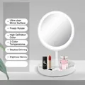 Perlweißer LED-Make-up-Spiegel mit 3-Farben-Licht und integrierter Aufbewahrungsschale - Ellipse / Weiß