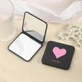 Compact double-sided folding makeup mirror with pink heart and 'love day' design - Heart Hot Stamping Pattern / 6.6*7CM / Pink