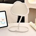 Elegante espejo de maquillaje con forma de nube y bandeja para joyas en blanco crema suave - Blanco Crema
